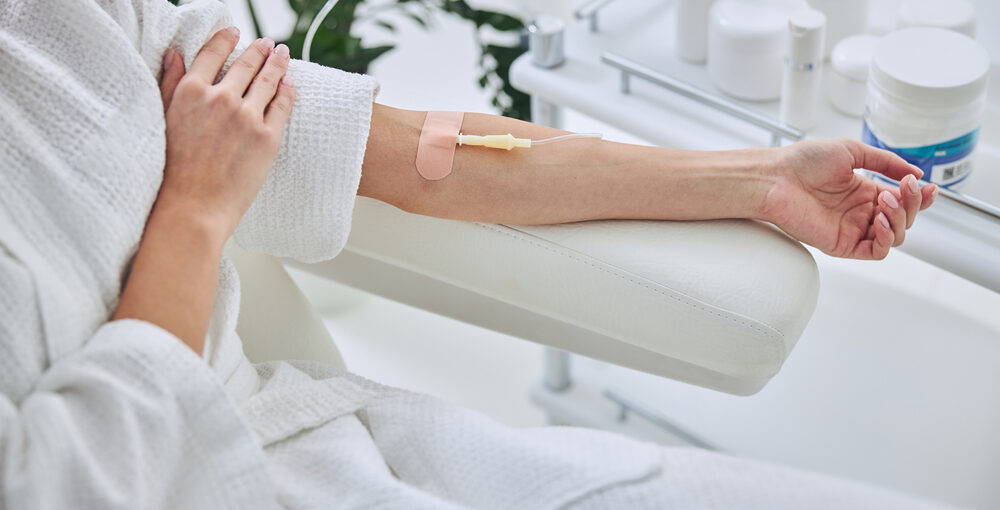 Patient receiving IV hydration therapy in Saraland AL wellness clinic